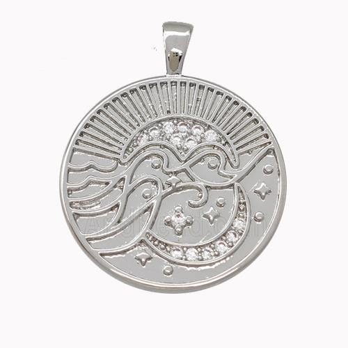 Copper Moon Pendant Micro Pave Zirconia Circle Platinum Plated