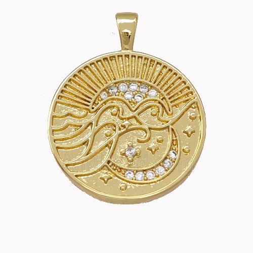 Copper Moon Pendant Micro Pave Zirconia Circle Gold Plated