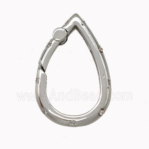 Copper Carabiner Clasp Micro Pave Zirconia Teardrop Platinum Plated
