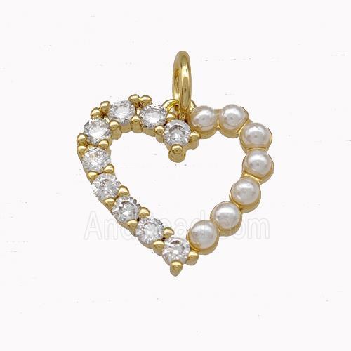 Copper Heart Pendant Micro Pave Zirconia Pearlized Resin Gold Plated