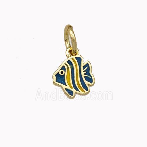 Copper Fish Charms Pendant Blue Yellow Enamel Gold Plated