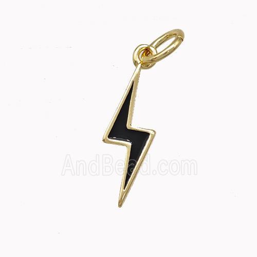 Lightning Charms Copper Pendant Black Enamel Gold Plated