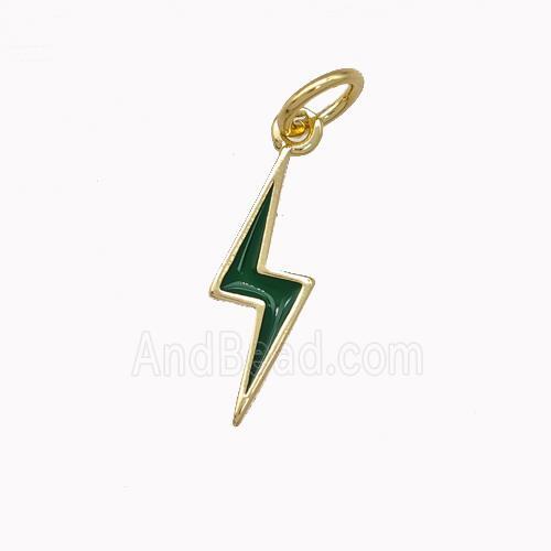 Lightning Charms Copper Pendant Green Enamel Gold Plated