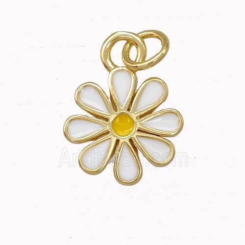Copper Daisy Flower Pendant White Enamel Gold Plated