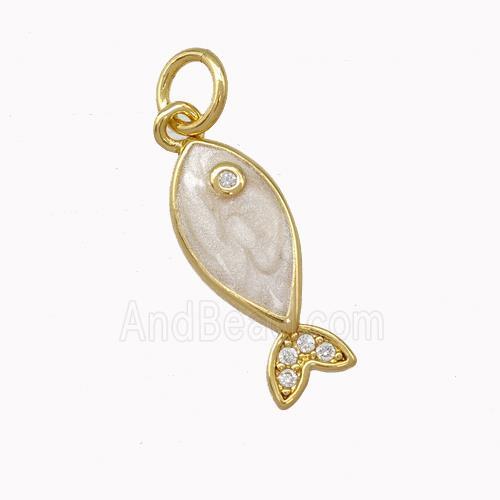 Copper Fish Charms Pendant White Painted Gold Plated