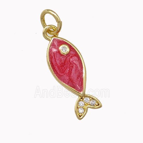 Copper Fish Charms Pendant Red Painted Gold Plated
