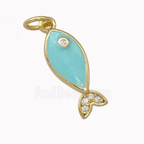 Copper Fish Charms Pendant Teal Painted Gold Plated