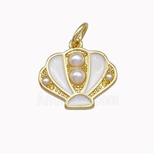 Scallop shell Charms Copper Pendant Pave Pearlized Resin White Enamel Gold Plated