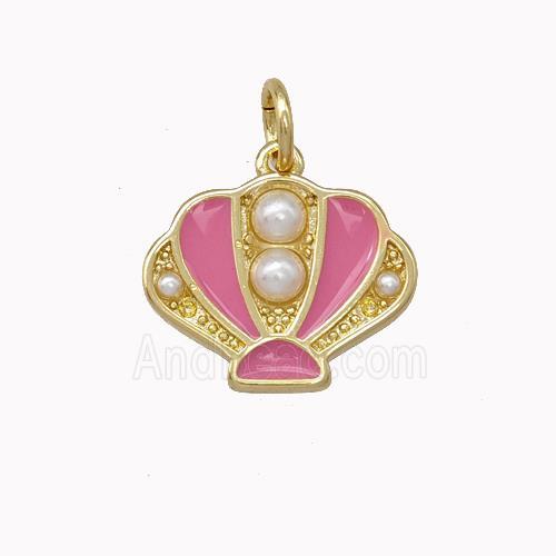 Scallop shell Charms Copper Pendant Pave Pearlized Resin Pink Enamel Gold Plated