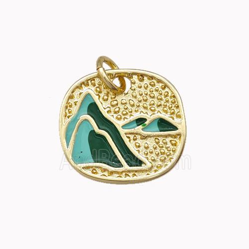 Copper Mountain Charms Pendant Green Enamel Gold Plated