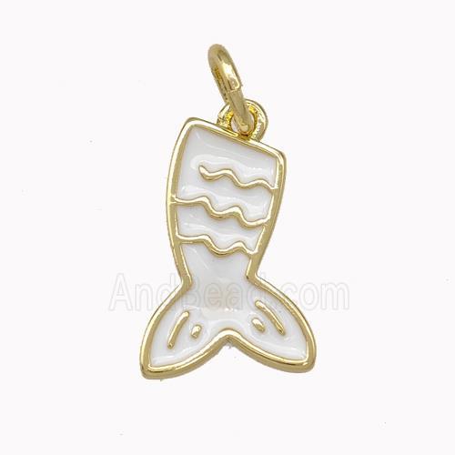 Mermaid Tail Charms Copper Pendant White Enamel Gold Plated