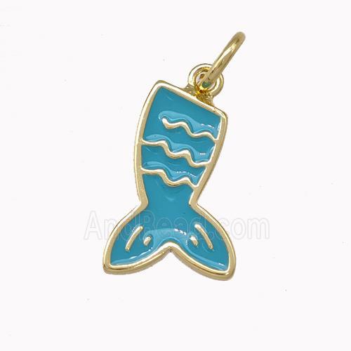 Mermaid Tail Charms Copper Pendant Blue Enamel Gold Plated