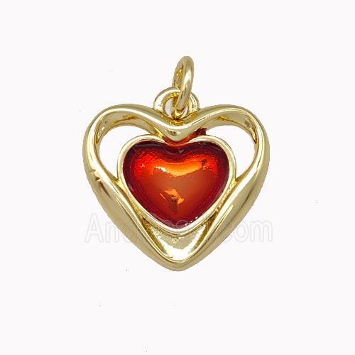 Copper Heart Pendant Red Painted Gold Plated