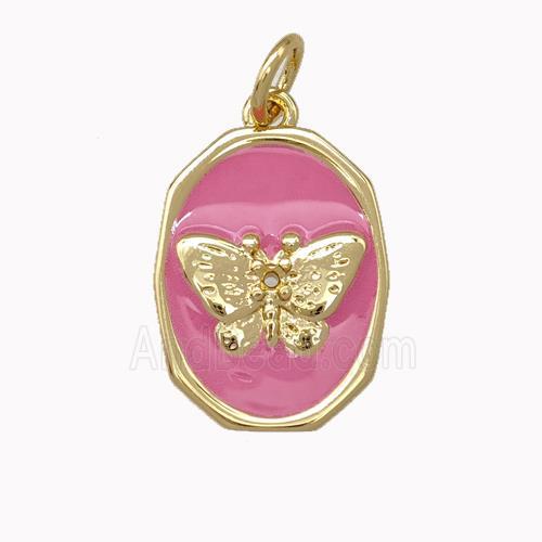 Copper Butterfly Pendant Pink Enamel Gold Plated
