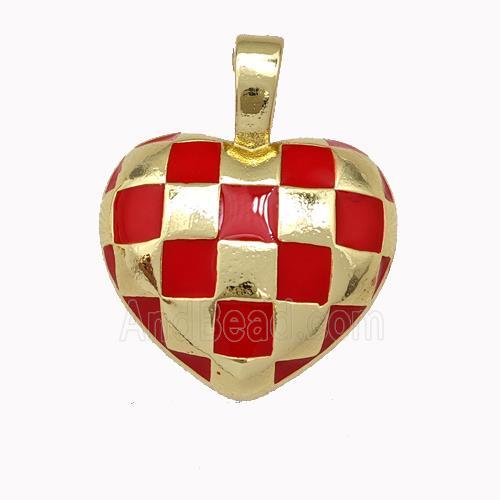 Copper Heart Pendant Red Enamel Gold Plated