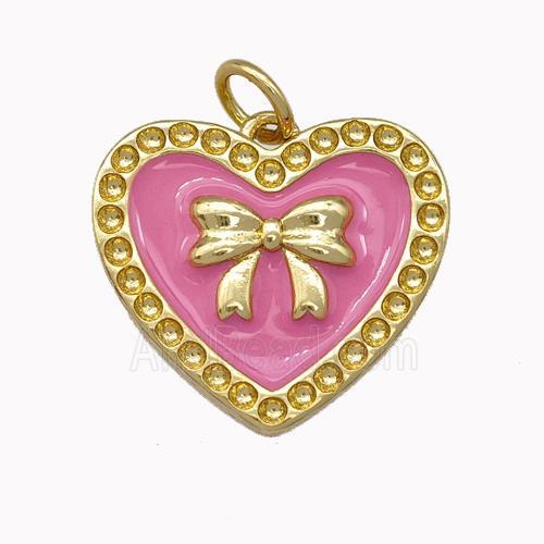 Copper Bow Heart Pendant Pink Enamel Gold Plated