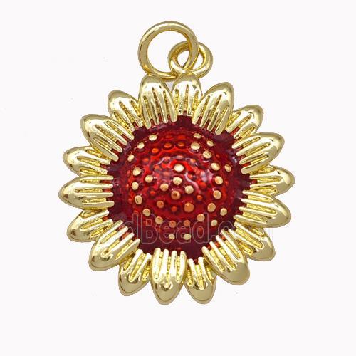 Copper Sunflower Pendant Red Painted Gold Plated