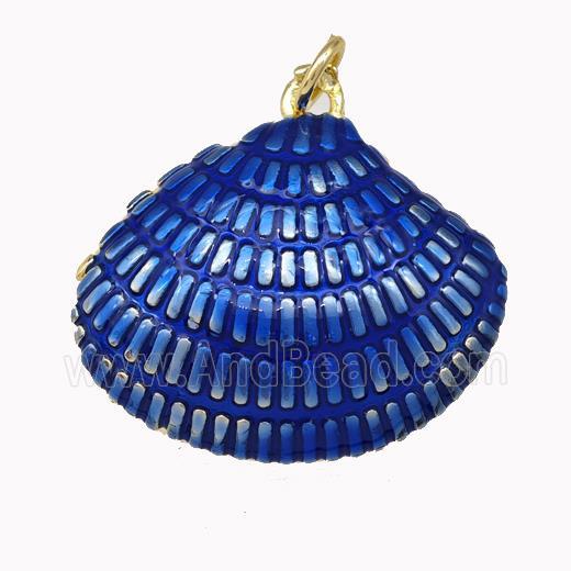 Scallop Shell Charms Copper Pendant Blue Painted Gold Plated