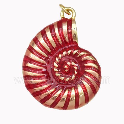 Conch Shell Charms Copper Nautilus Pendant Red Painted Gold Plated