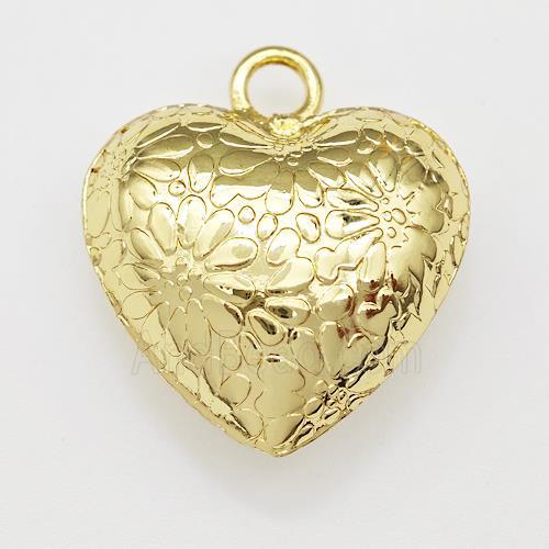Copper Heart Pendant Hollow Flower Gold Plated