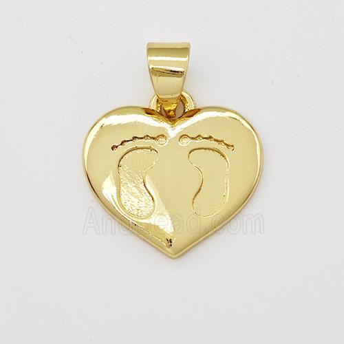 Copper Heart Pendant Footprints Gold Plated