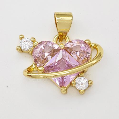 Copper Heart Pendant Pave Zirconia Gold Plated