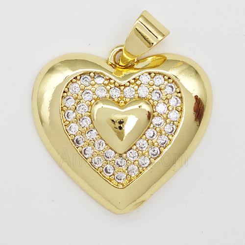 Copper Heart Pendant Micro Pave Zirconia Gold Plated