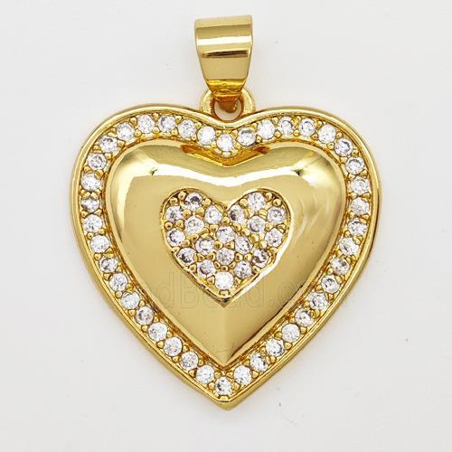 Copper Heart Pendant Micro Pave Zirconia Gold Plated