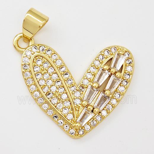 Copper Heart Pendant Micro Pave Zirconia Gold Plated