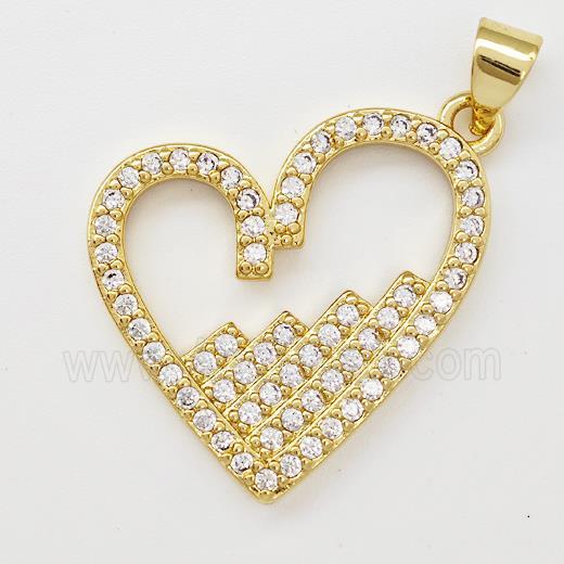 Copper Heart Pendant Micro Pave Zirconia Gold Plated