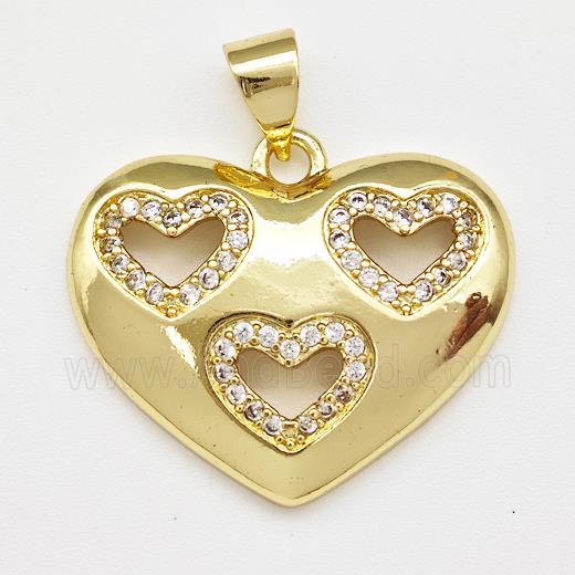 Copper Heart Pendant Micro Pave Zirconia Gold Plated
