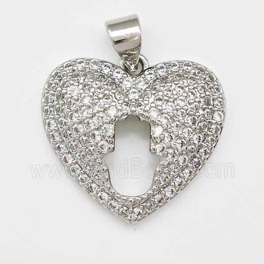 Copper Heart Pendant Micro Pave Zirconia Hand Platinum Plated