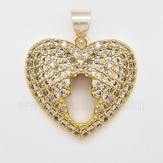 Copper Heart Pendant Micro Pave Zirconia Hand Gold Plated