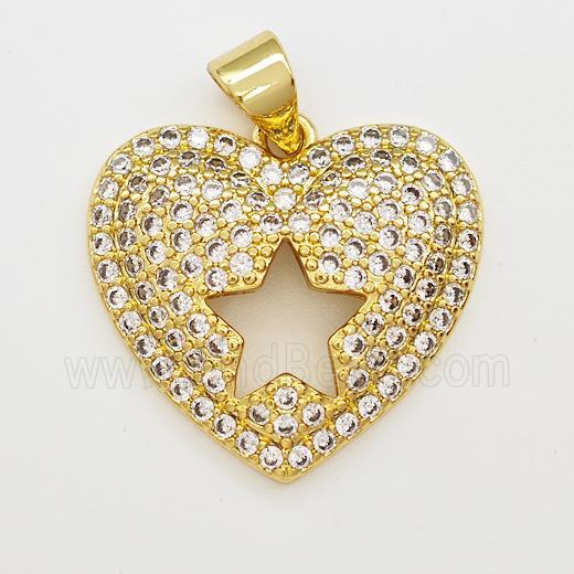 Copper Heart Pendant Micro Pave Zirconia Star Gold Plated
