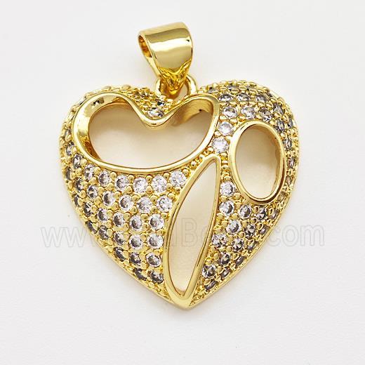 Copper Heart Pendant Micro Pave Zirconia Gold Plated
