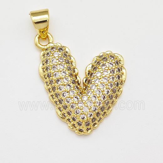 Copper Heart Pendant Micro Pave Zirconia Gold Plated