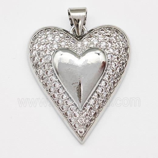 Copper Heart Pendant Micro Pave Zirconia Platinum Plated