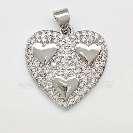 Copper Heart Pendant Micro Pave Zirconia Platinum Plated