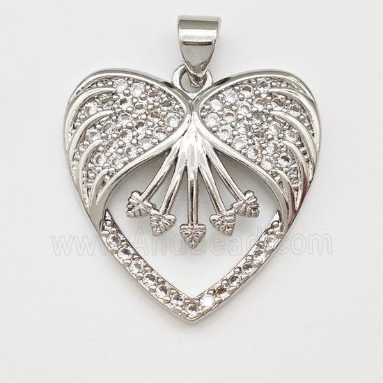 Copper Heart Pendant Micro Pave Zirconia Platinum Plated