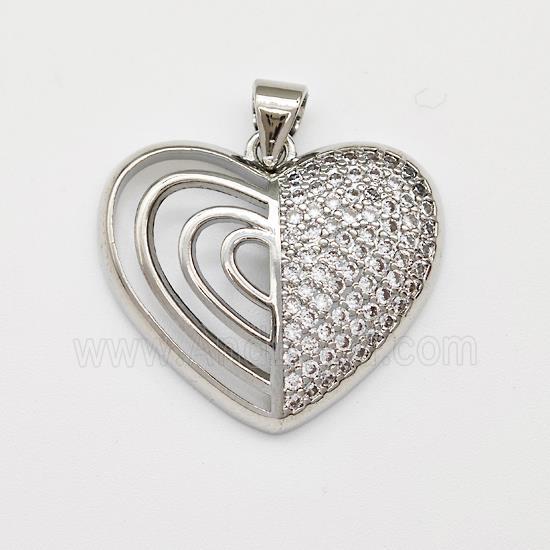 Copper Heart Pendant Micro Pave Zirconia Platinum Plated