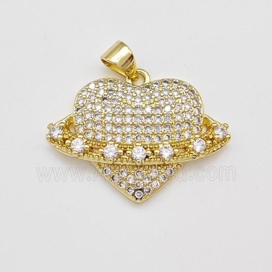 Copper Heart Pendant Micro Pave Zirconia Gold Plated