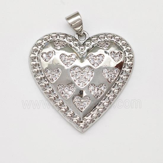 Copper Heart Pendant Micro Pave Zirconia Platinum Plated