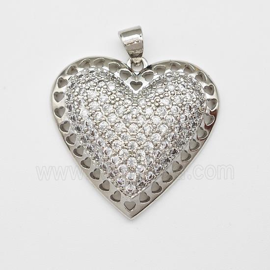 Copper Heart Pendant Micro Pave Zirconia Platinum Plated
