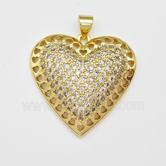 Copper Heart Pendant Micro Pave Zirconia Gold Plated