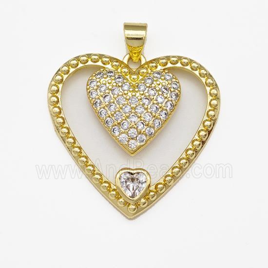Copper Heart Pendant Micro Pave Zirconia Gold Plated