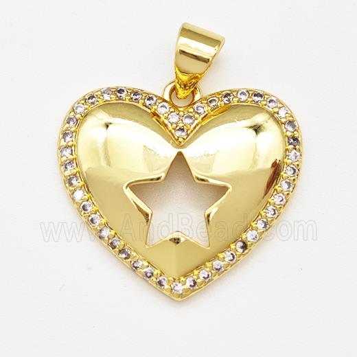 Copper Heart Pendant Micro Pave Zirconia Star Gold Plated