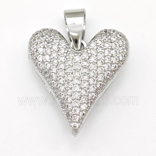 Copper Heart Pendant Micro Pave Zirconia Platinum Plated