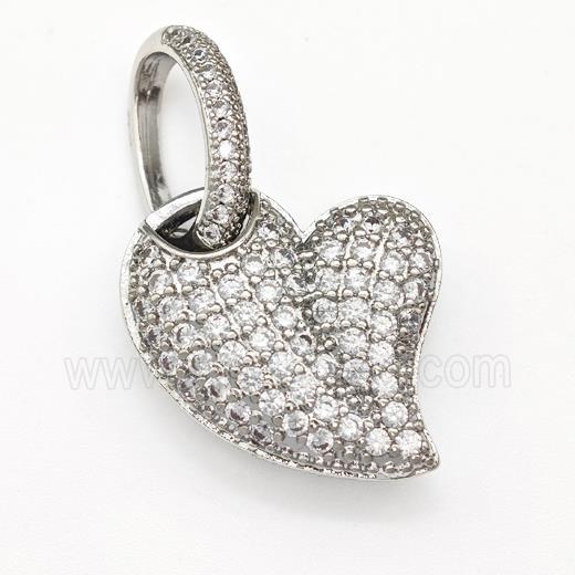 Copper Heart Pendant Micro Pave Zirconia Platinum Plated