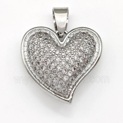 Copper Heart Pendant Micro Pave Zirconia Platinum Plated