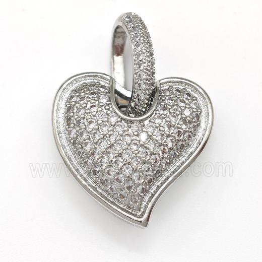 Copper Heart Pendant Micro Pave Zirconia Platinum Plated